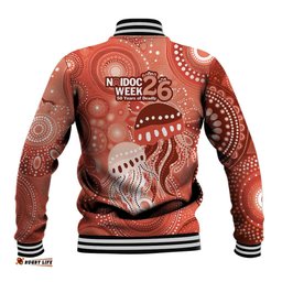 NAIDOC Deadly 50 Years Baseball Jacket Jellyfish Aboriginal Culture Inspired Red LT9