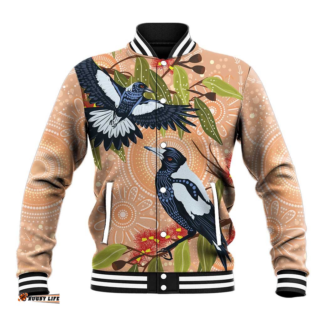 Magpies On Eucalyptus Australia Aboriginal Baseball Jacket LT7