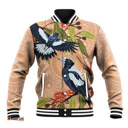 Magpies On Eucalyptus Australia Aboriginal Baseball Jacket LT7