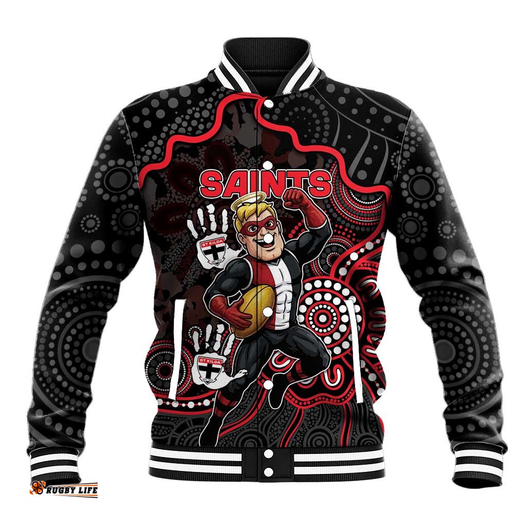 Custom Saints Football Baseball Jacket Aboriginal Dot Art Pattern DT05