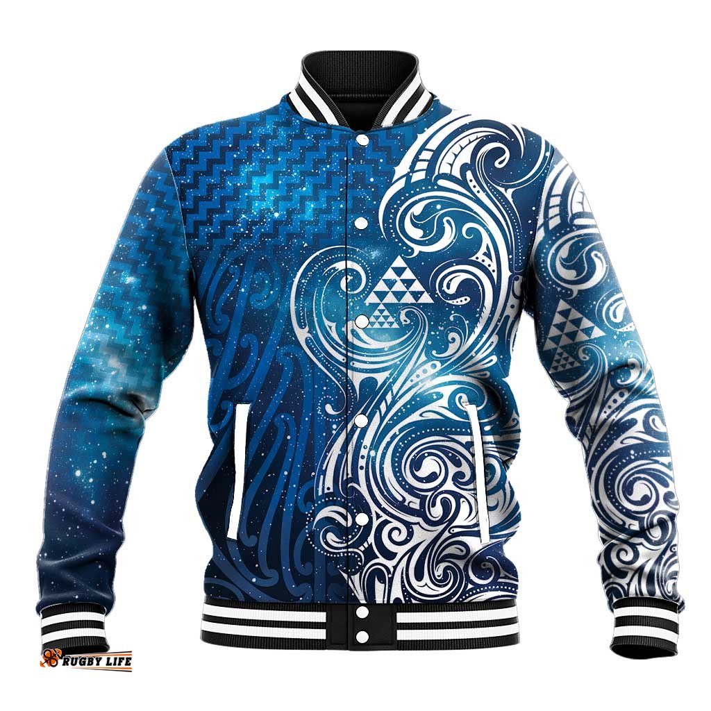 Matariki Galaxy Baseball Jacket Maori Taniko Pattern LT9