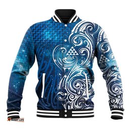 Matariki Galaxy Baseball Jacket Maori Taniko Pattern LT9