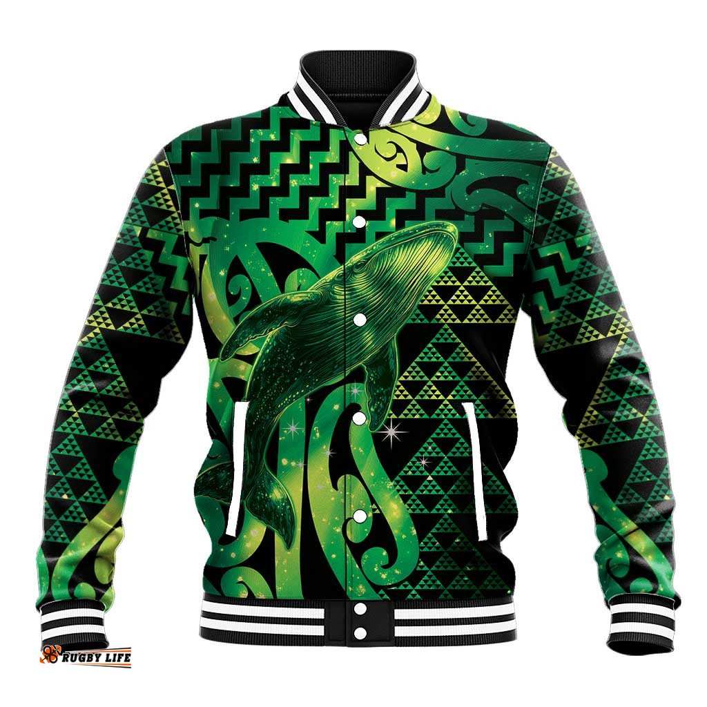 Humpback Whale Matariki New Zealand Baseball Jacket NZ Maori Paikea Poutama Luxury Green LT14