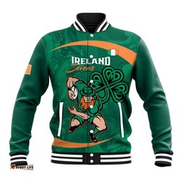 Custom Ireland Rugby Sevens Baseball Jacket Go Champions Irish Shamrock LT14