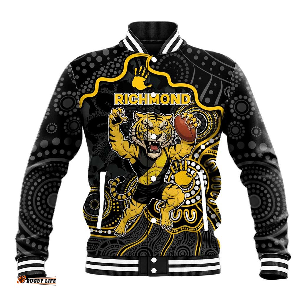Custom Richmond Football Baseball Jacket Aboriginal Dot Art Pattern DT05