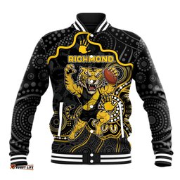 Custom Richmond Football Baseball Jacket Aboriginal Dot Art Pattern DT05