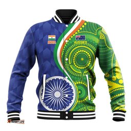 India Vs Australian Cricket Custom Baseball Jacket Ashoka Chakra and Aboriginal Together LT9