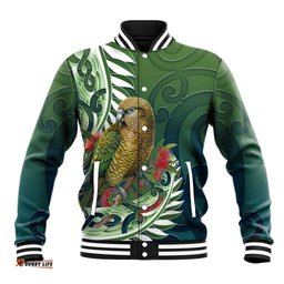 New Zealand Kea Bird Baseball Jacket With Maori Koru Fern LT05
