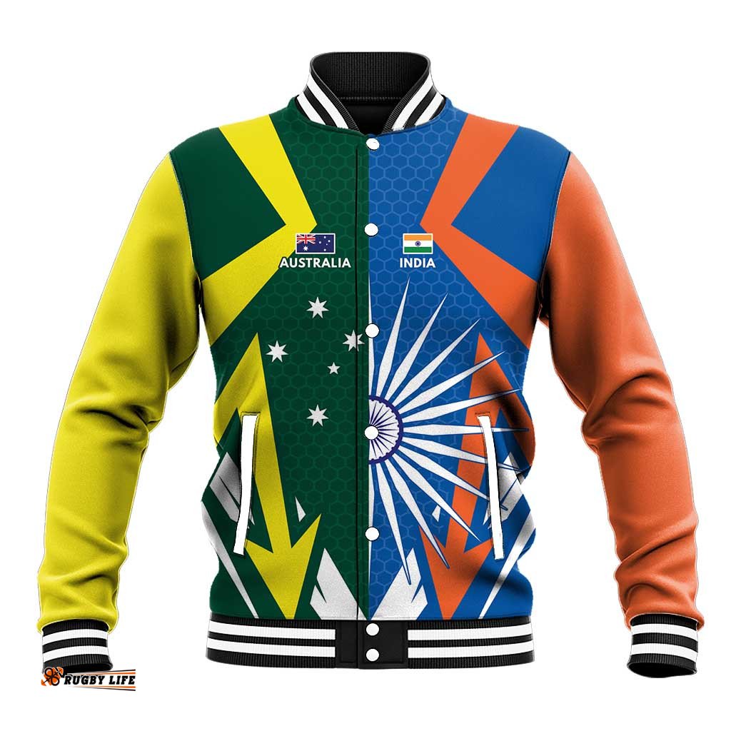 India vs Australia Custom Baseball Jacket Blue vs Gold Cricket Heritage LT9
