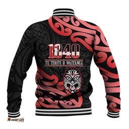 New Zealand 1840 Waitangi Day Baseball Jacket Aotearoa Haka Mask - Red Version LT14
