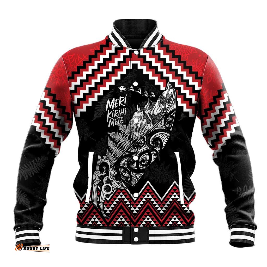 New Zealand Christmas Taniko Poutama Baseball Jacket Mountainscape Maori Fern LT7