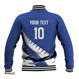 Custom New Zealand Cricket Baseball Jacket Kiwi Birds Haka Dance Blue Fern Sporty Style LT03