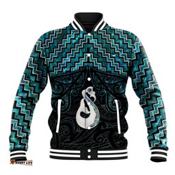 New Zealand Maori Baseball Jacket Poutama Manaia Turquoise Paua Shell LT05