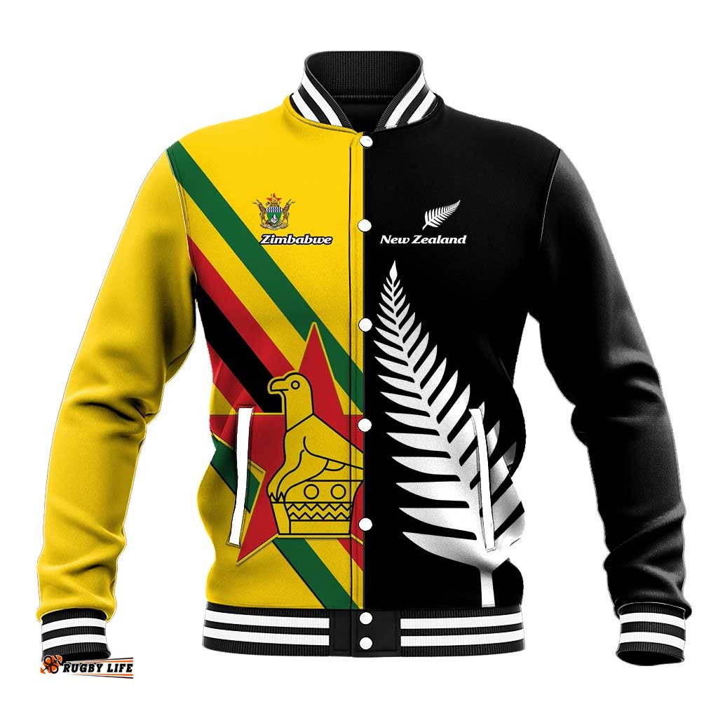 Custom New Zealand and Zimbabwe Baseball Jacket NZ Fern Zim Flag Half Style LT14