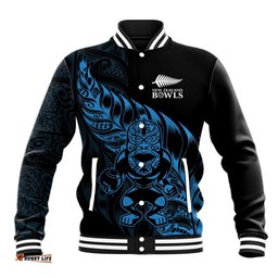New Zealand Lawn Bowls Custom Baseball Jacket Blue Maori Warrior Tribal Silver Fern LT9