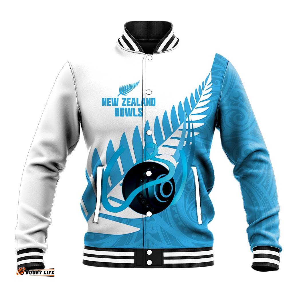 New Zealand Lawn Bowls Prostate Cancer Custom Baseball Jacket Aotearoa Maori Silver Fern Blue Ribbon LT14