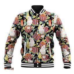 Little Corella Australia Cockatoo Baseball Jacket Cacatua Sanguinea Banksia Seamless Black LT14