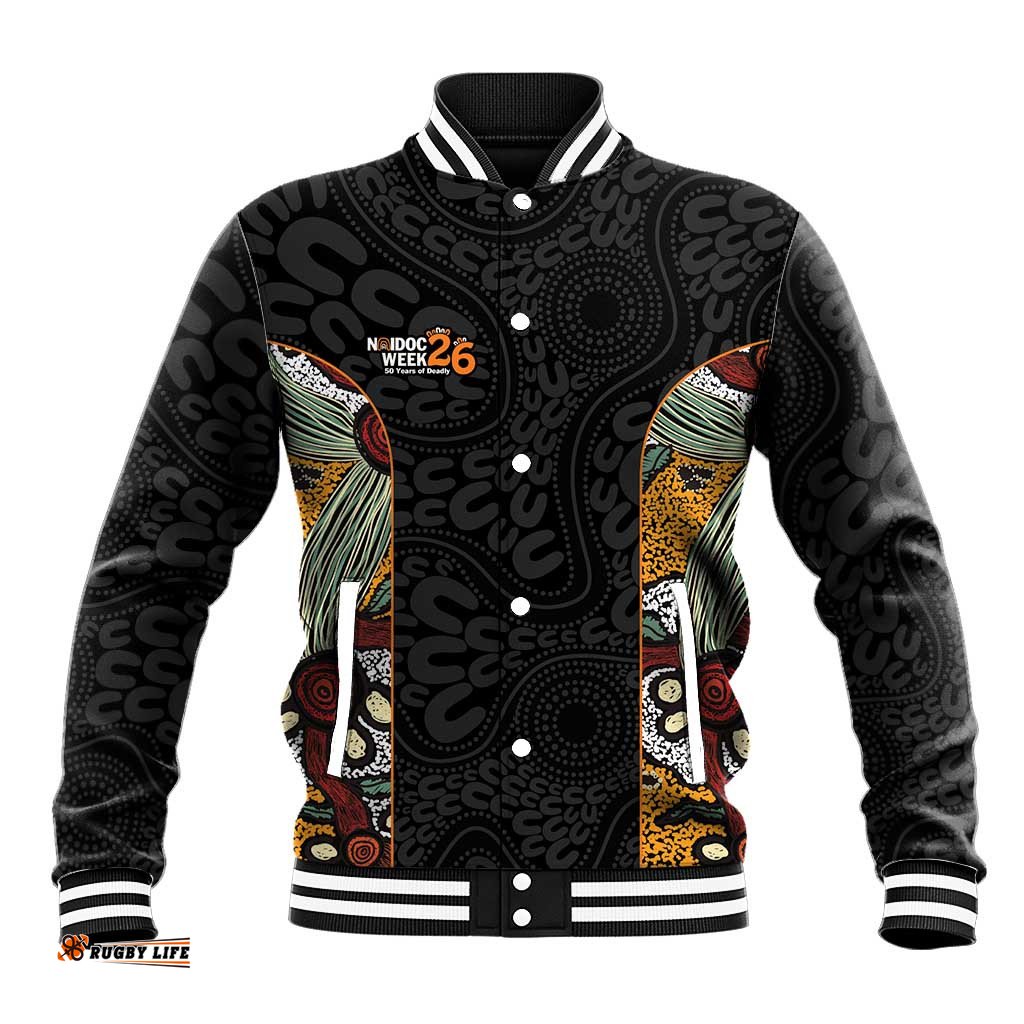 Personalised NAIDOC Deadly 50 Years Baseball Jacket Minimalist Aboriginal Art LT9