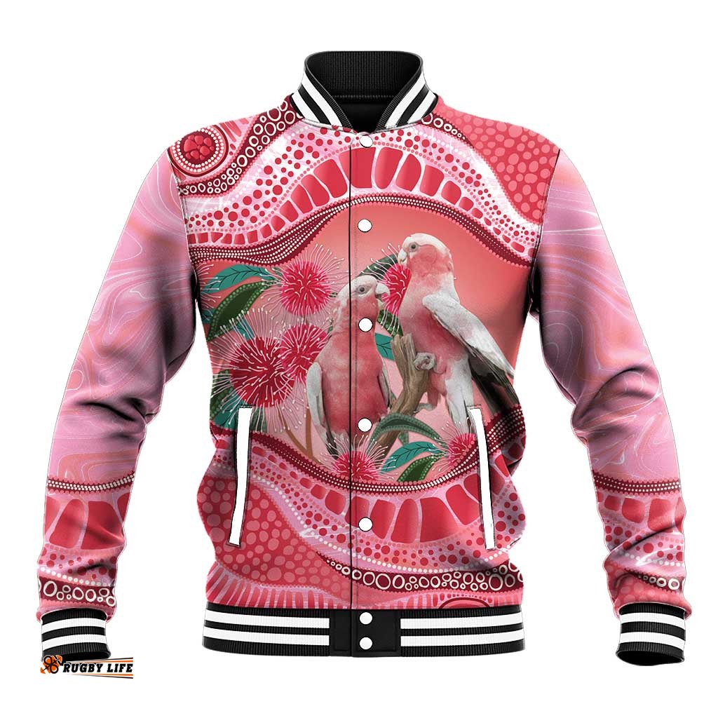 Indigenous Pink Galah Australia Baseball Jacket Australian Hakea Aboriginal Art Proud LT14