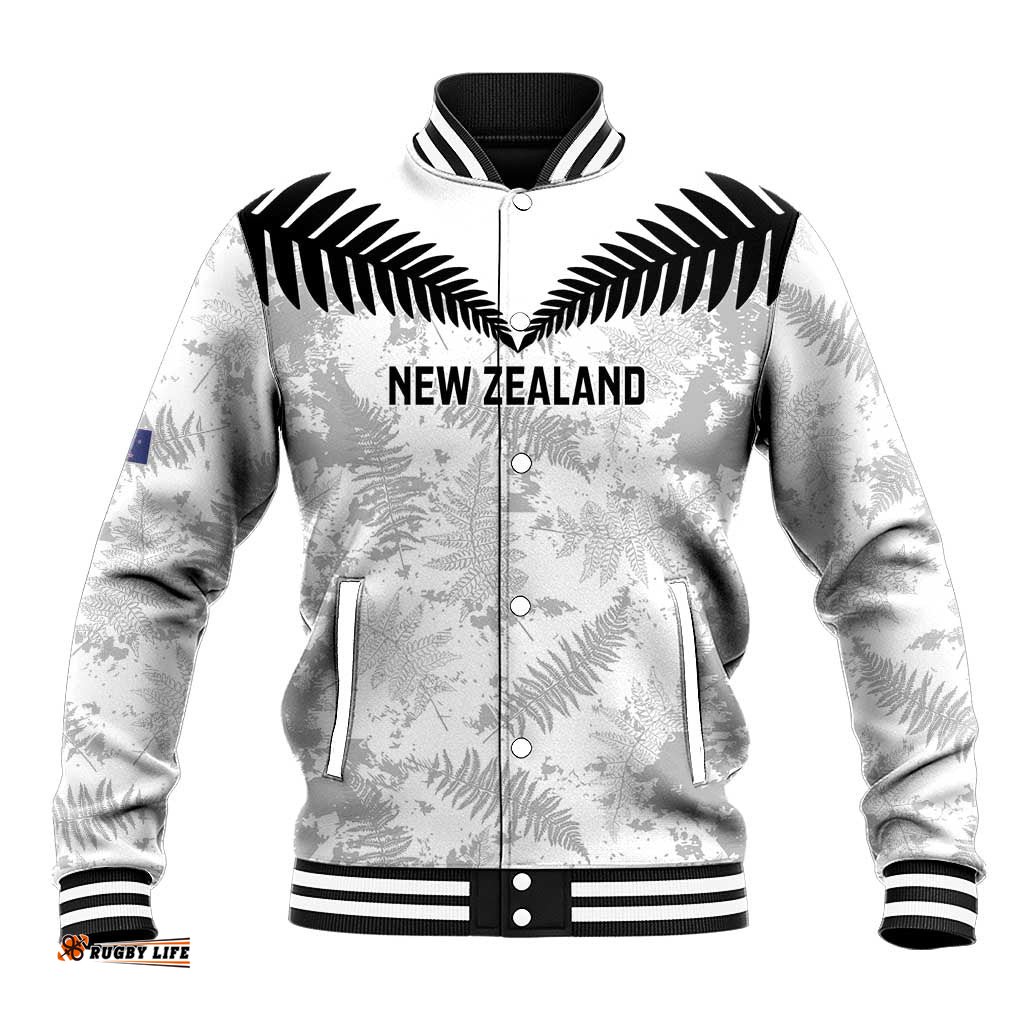 Custom New Zealand Silver Fern Football Baseball Jacket Go Aotearoa Grunge White LT14
