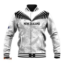 Custom New Zealand Silver Fern Football Baseball Jacket Go Aotearoa Grunge White LT14