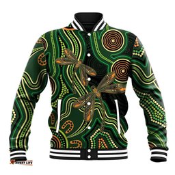 Green Indigenous Dragonfly Australia Baseball Jacket Aboriginal Art LT14