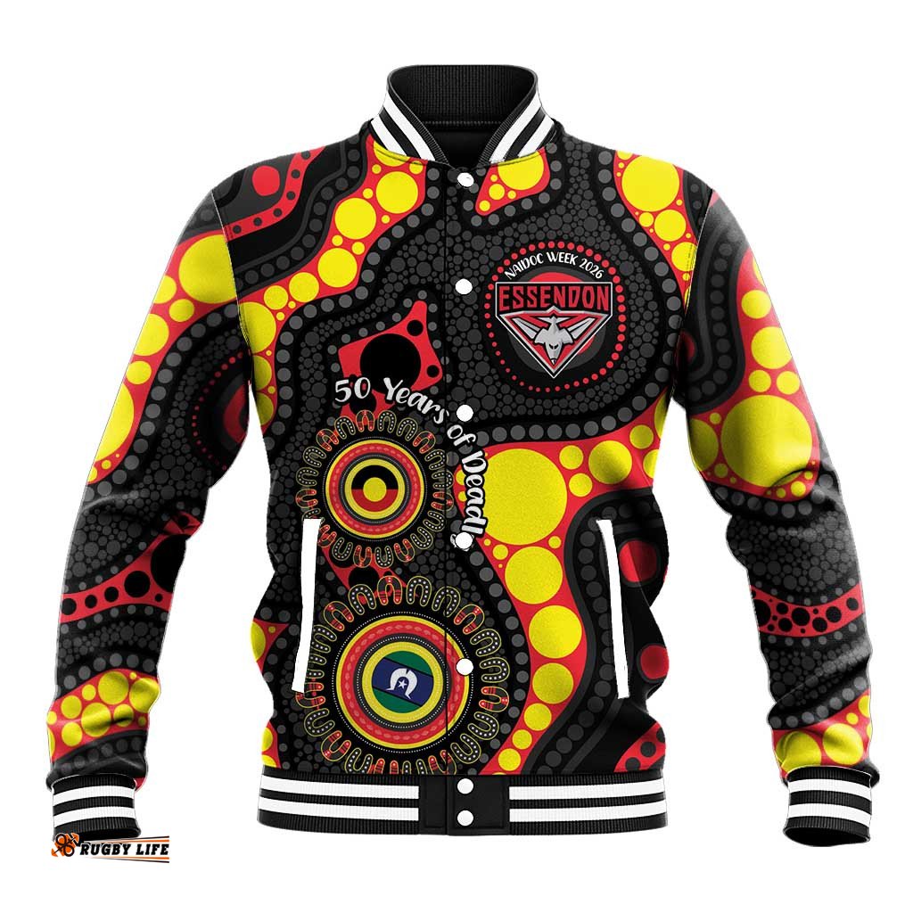 Essendon Bombers NAIDOC Week 2026 Personalised Baseball Jacket 50 Years of Deadly Aboriginal Art LT14
