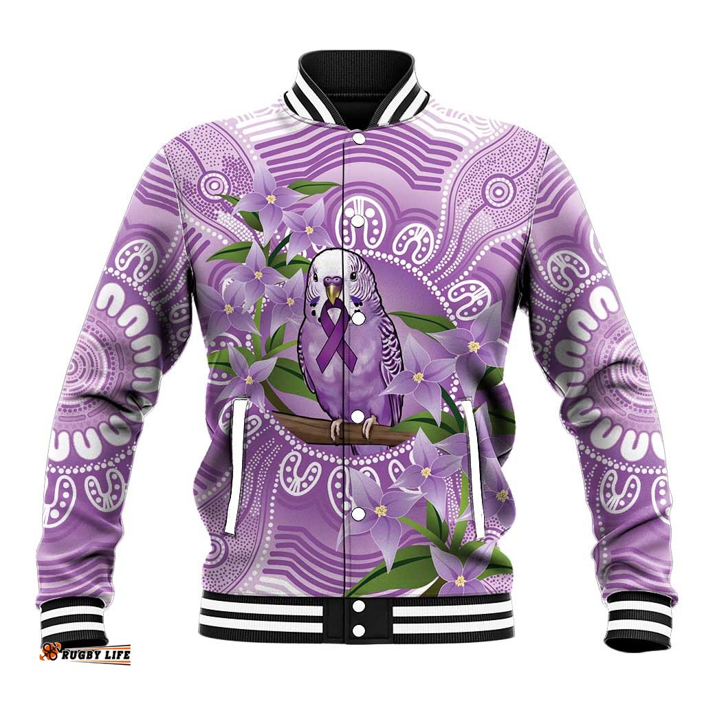 Epilepsy Awareness Budgerigar Australia Baseball Jacket Budgie Purple Ribbon Boronia Aboriginal LT14