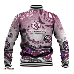 Manly Warringah Sea Eagles Rugby Baseball Jacket Australian Aboriginal Dot Painting Style TS04