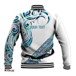 Kahui Whetu Paua shell Kowhaiwhai Taniko Personalised Baseball Jacket Turtle Tattoo Maori Tribal Style LT9