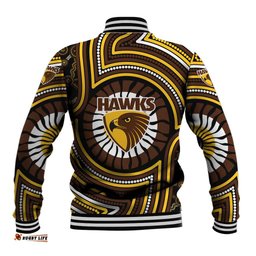 Hawthorn Hawks Baseball Jacket Indigenous Monochrome Dot Art Mascot Style TS04