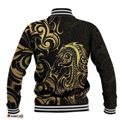 Gold And Black Aoteara Horse Racing Baseball Jacket NZ Maori Pattern LT14