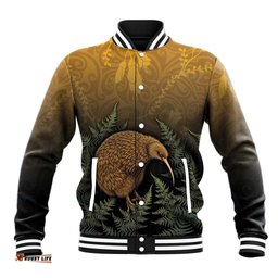 New Zealand Kiwi Bird Baseball Jacket Silver Fern Mix Maori Pattern LT05