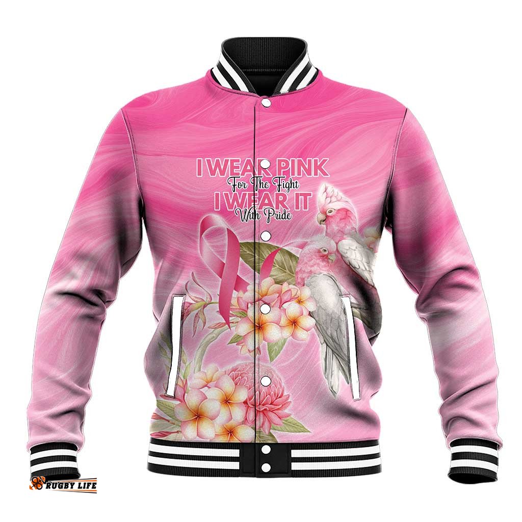 Personalised I Wear Pink For The Fight Baseball Jacket Australian Breast Cancer Spirit LT9