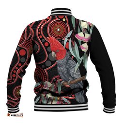 Gang-gang Cockatoo Australia Baseball Jacket Eucalyptus Blossoms Aboriginal Art LT14