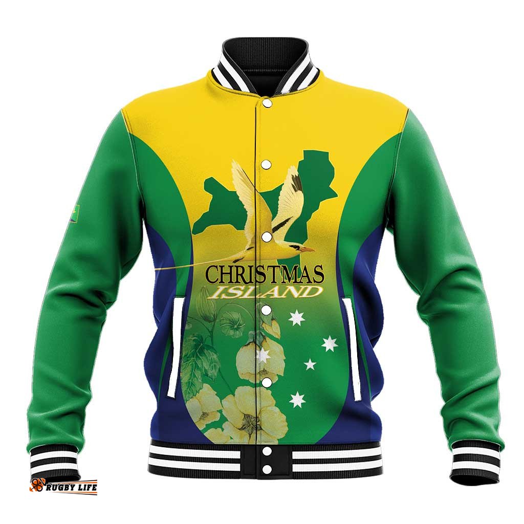 Personalised Australia Christmas Island Baseball Jacket Golden Bosun Abutilon listeri With Map LT14