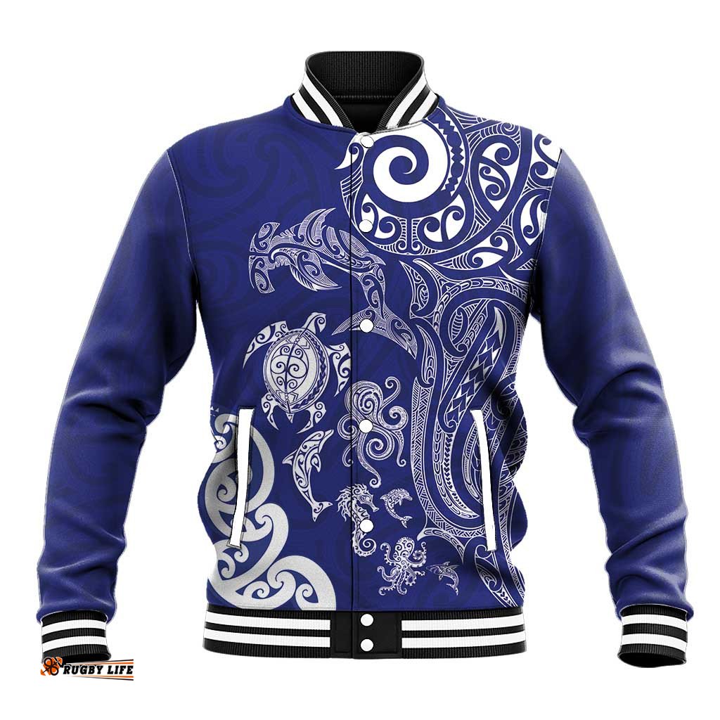 New Zealand Sea Animals with Maori Tribal Tattoo Baseball Jacket Blue Color LT03