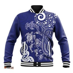 New Zealand Sea Animals with Maori Tribal Tattoo Baseball Jacket Blue Color LT03