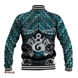 New Zealand Maori Baseball Jacket Poutama Pikorua Turquoise Paua Shell LT05