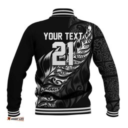New Zealand Lawn Bowls Custom Baseball Jacket Black Maori Warrior Tribal Silver Fern LT9