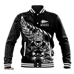 New Zealand Lawn Bowls Custom Baseball Jacket Black Maori Warrior Tribal Silver Fern LT9