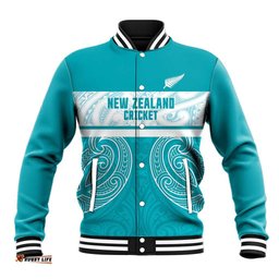 New Zealand Silver Fern Cricket Custom Baseball Jacket Black Cap Teal Maori Pattern LT14
