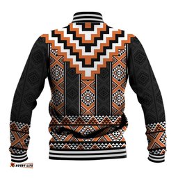 Orange Taniko Pattern Aotearoa Baseball Jacket Niho Taniwha Mix Poutama LT14