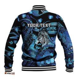 Personalised Maori Romantic Valentine Baseball Jacket The Hongi Kiss Blue Galaxy DT05