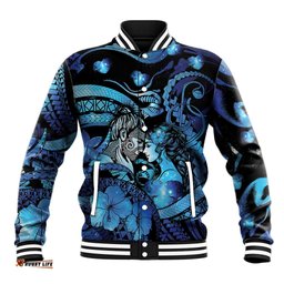 Personalised Maori Romantic Valentine Baseball Jacket The Hongi Kiss Blue Galaxy DT05