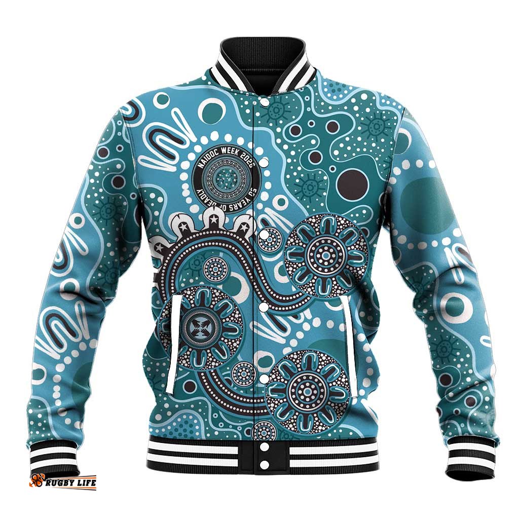 Personalised NAIDOC Week 50 Years Deadly Always Baseball Jacket Teal Aboriginal Artwork Dot Painting LT9