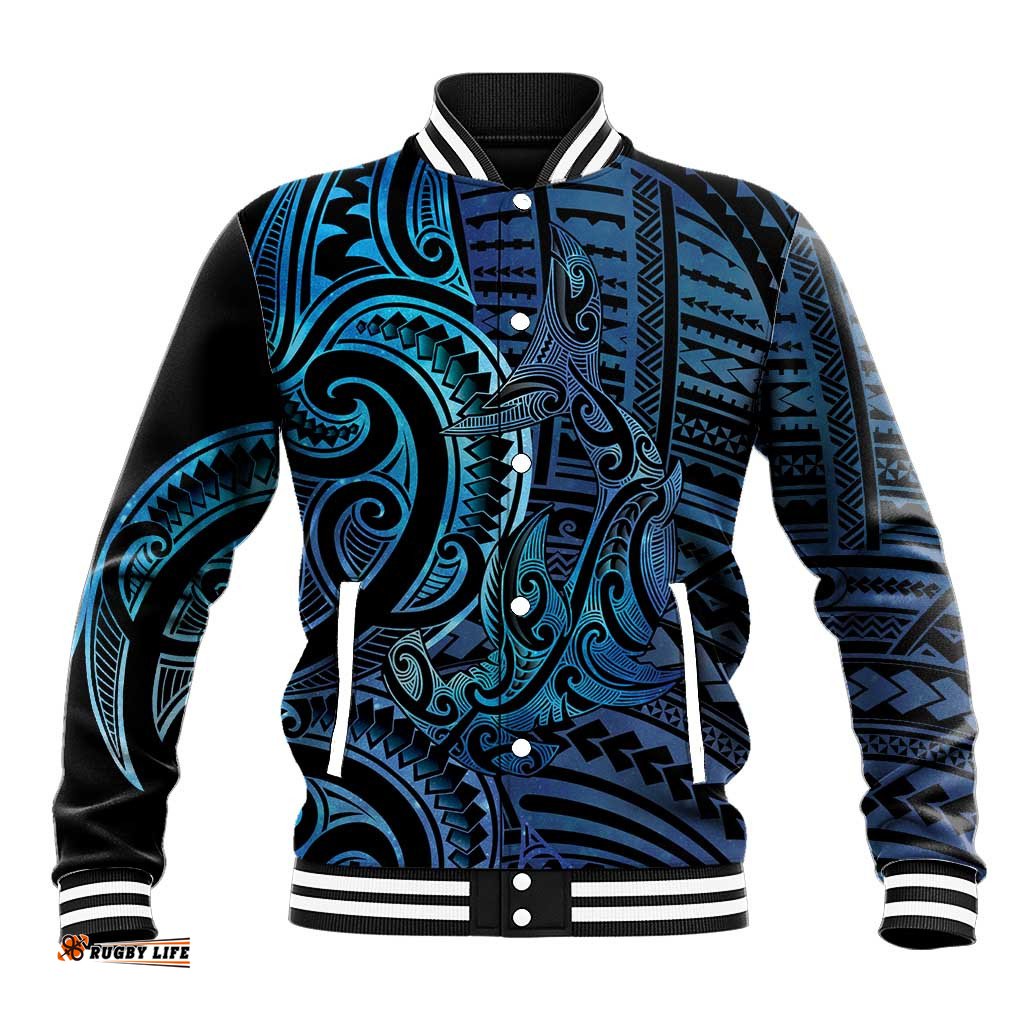 New Zealand Hammerhead Shark Baseball Jacket Maori Haehae Mangopare Galaxy LT14