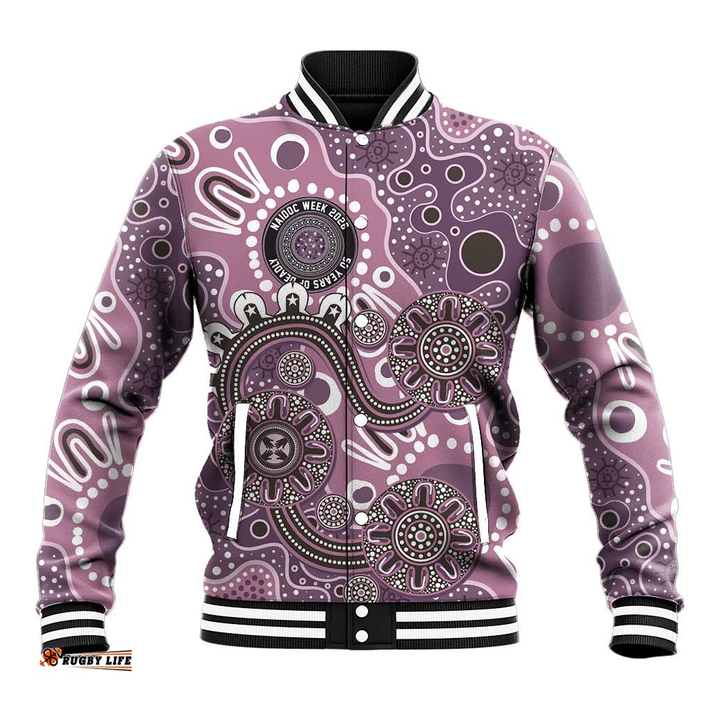 Personalised NAIDOC Week 50 Years Deadly Always Baseball Jacket Pink Aboriginal Artwork Dot Painting LT9