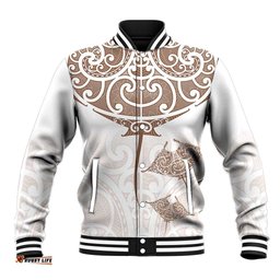 New Zealand Manta Ray Tattoo Baseball Jacket Aotearoa Maori Haehae Beige LT14