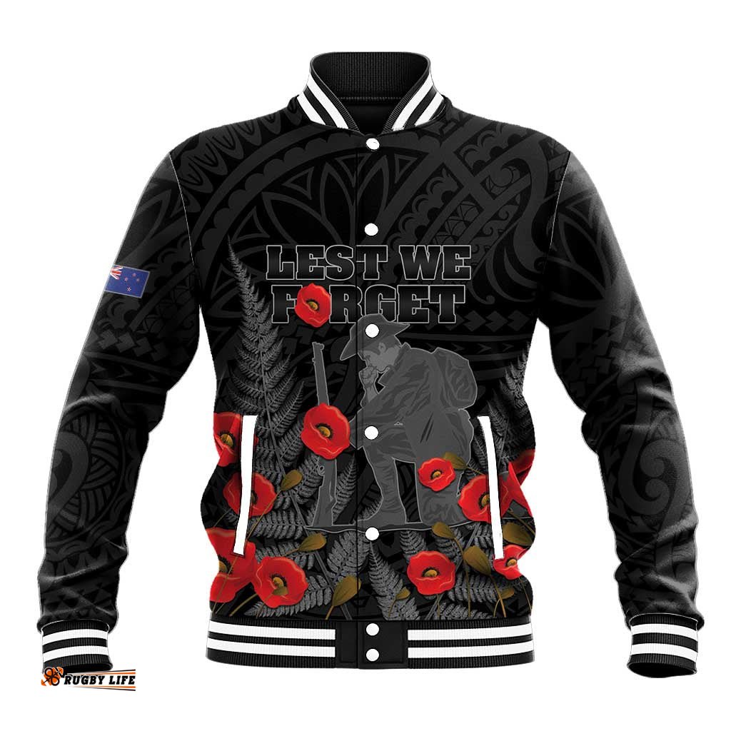 Personalised New Zealand ANZAC Day Baseball Jacket Lest We Forget Soldier Memorial LT15